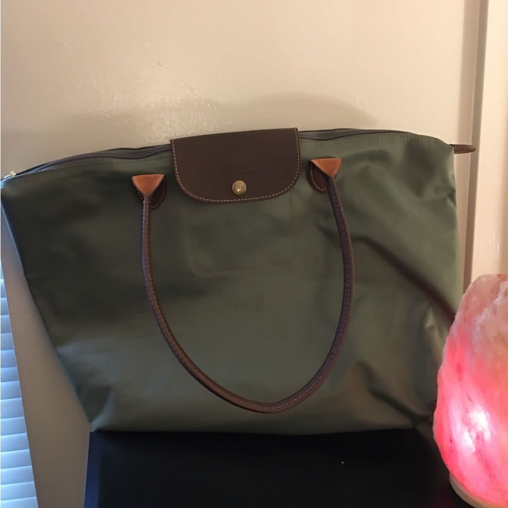 army green Longchamp tote
